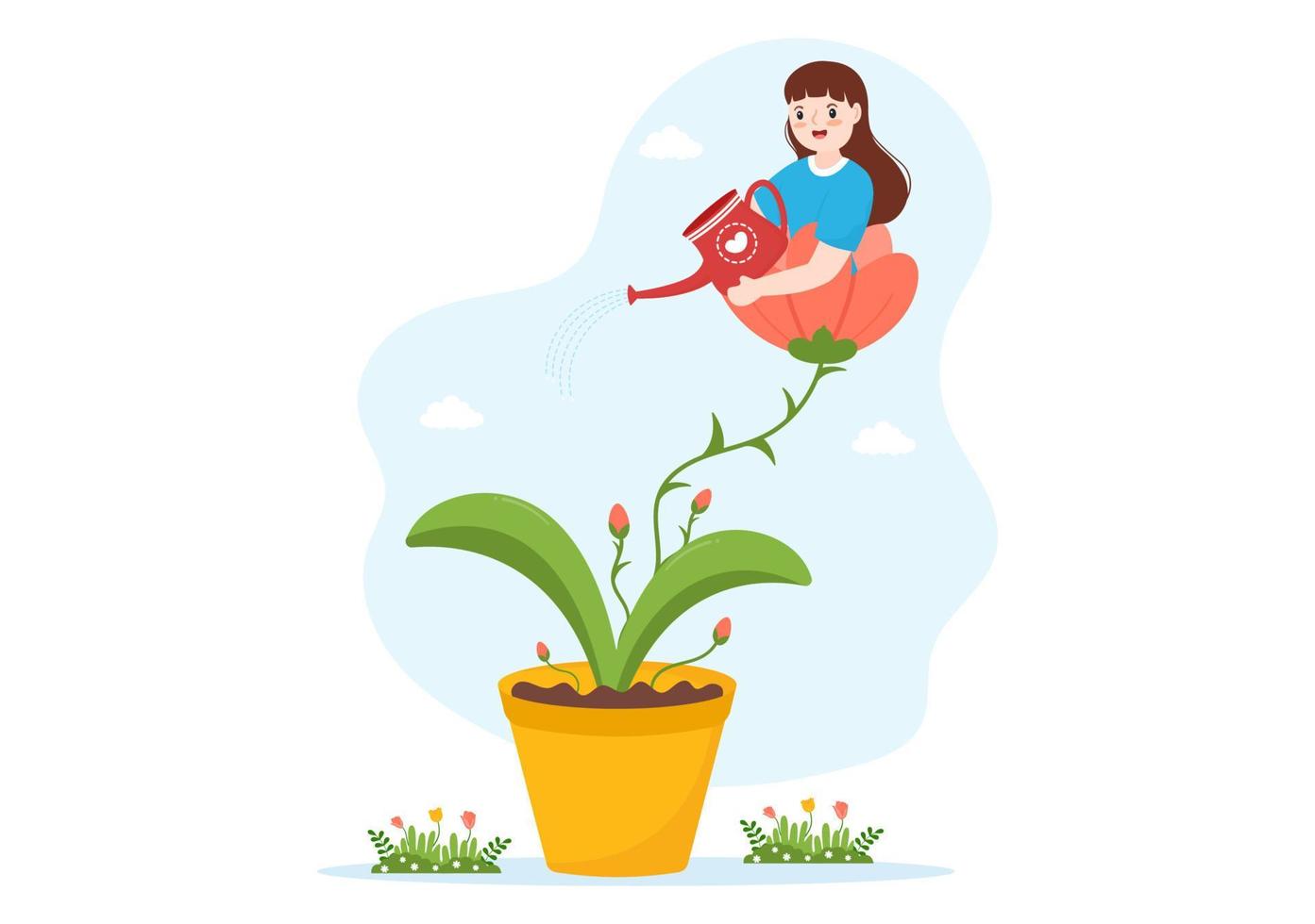 Personal Development with People Developing Mental Issues, Growth and Self Improvement as Plant in Flat Cartoon Hand Drawn Templates Illustration vector