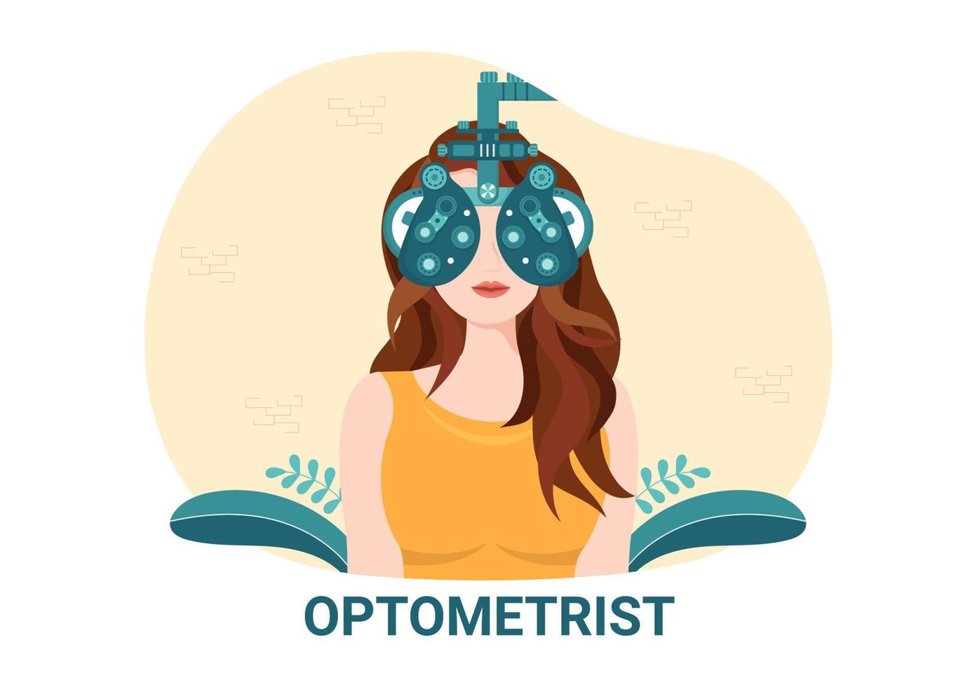 Optometrist with Ophthalmologist Checks Patient Sight, Optical Eye Test and Spectacles Technology in Flat Cartoon Hand Drawn Templates Illustration vector