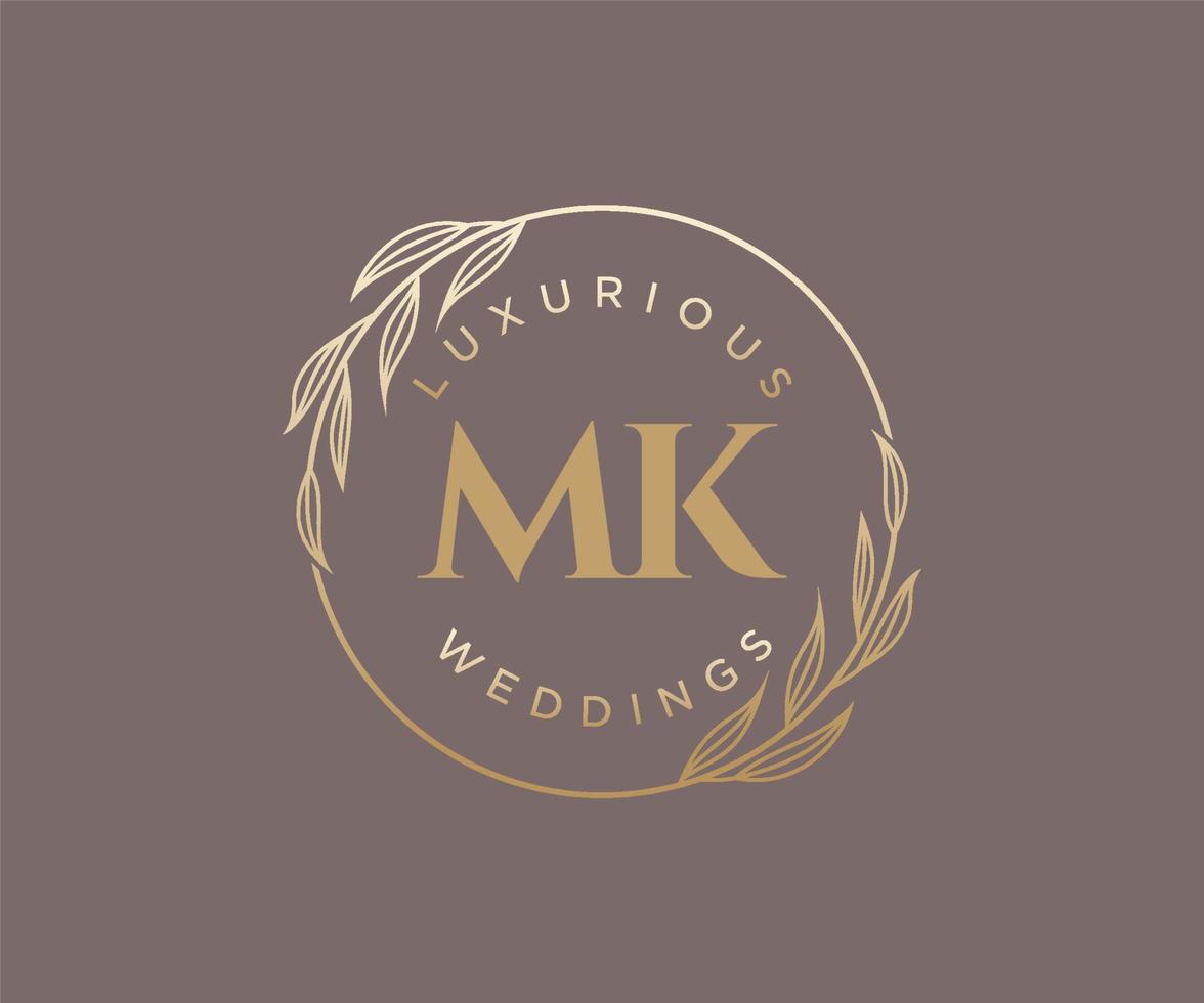 MK Initials letter Wedding monogram logos template, hand drawn modern minimalistic and floral templates for Invitation cards, Save the Date, elegant identity. vector