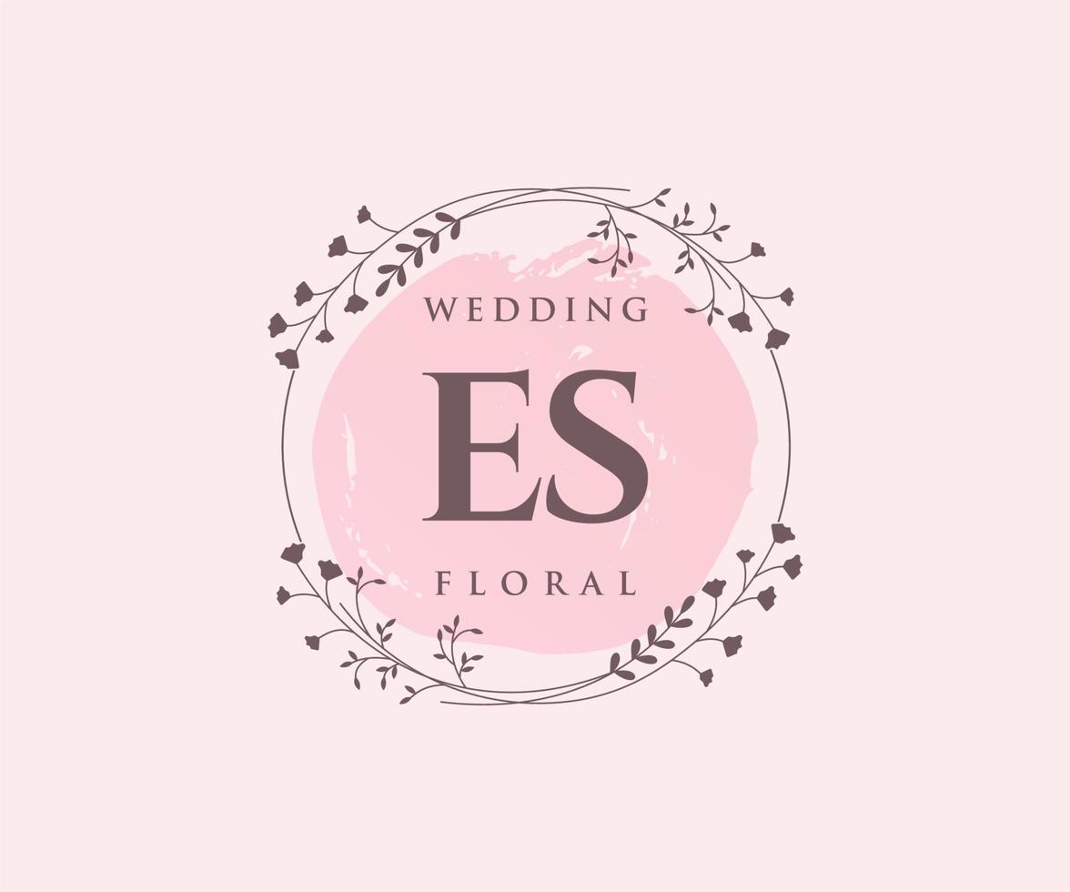 ES Initials letter Wedding monogram logos template, hand drawn modern minimalistic and floral templates for Invitation cards, Save the Date, elegant identity. vector