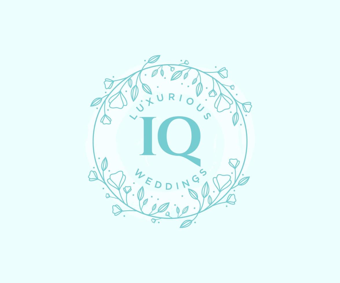 plantilla de logotipos de monograma de boda con letras iniciales iq, plantillas florales y minimalistas modernas dibujadas a mano para tarjetas de invitación, guardar la fecha, identidad elegante. vector