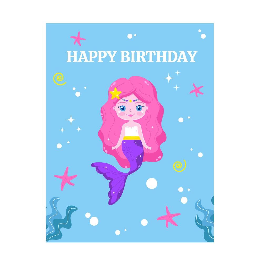 Happy birthday card mermaid. Vector