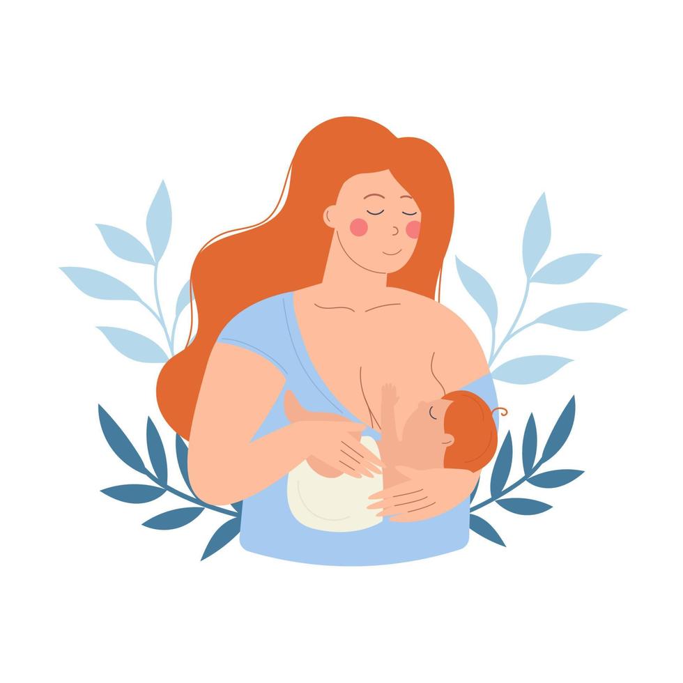 A woman breastfeeding an baby, a child. vector