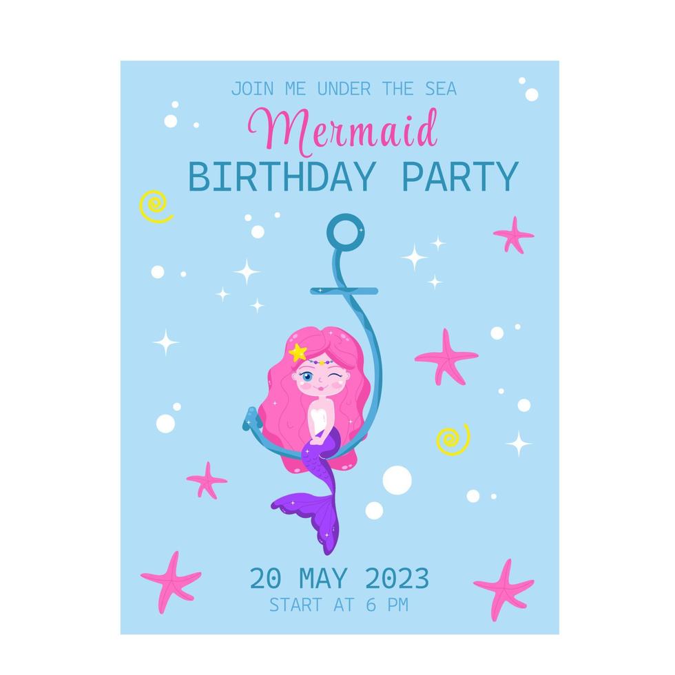 Invitation to a birthday party mermaid. Vector