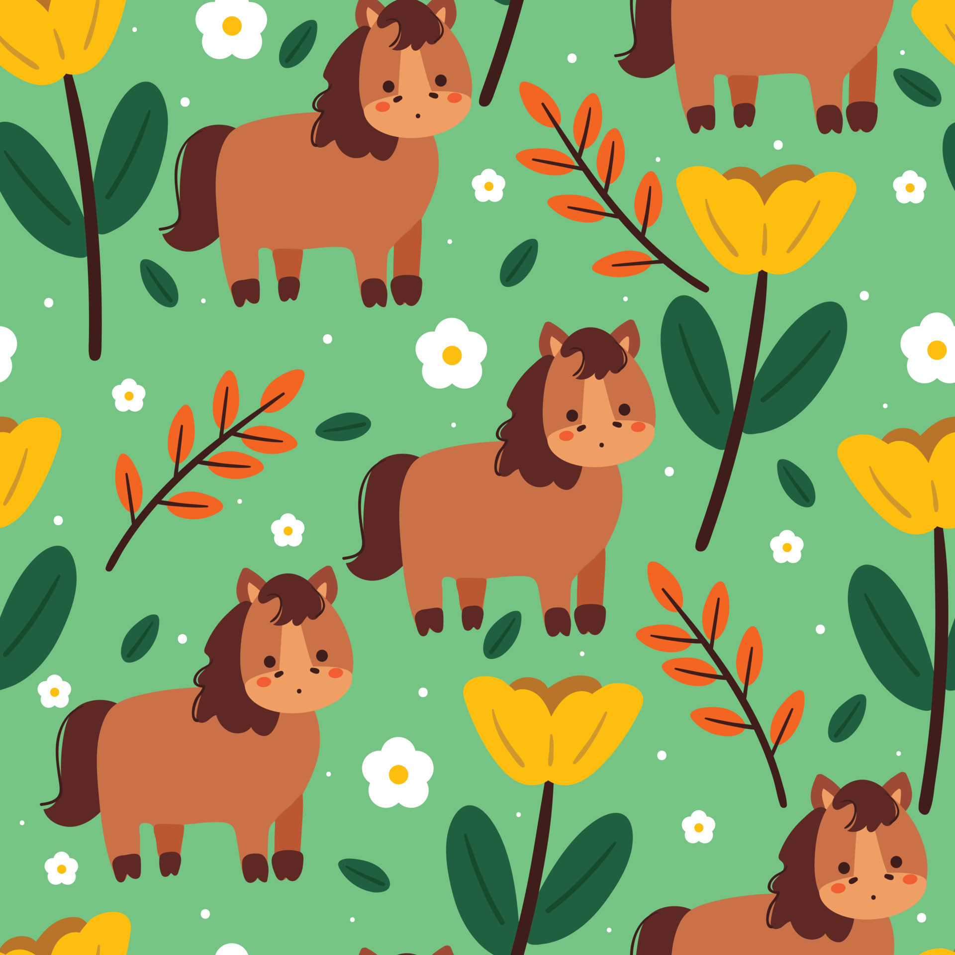 seamless pattern cartoon horse and flower. cute animal wallpaper for