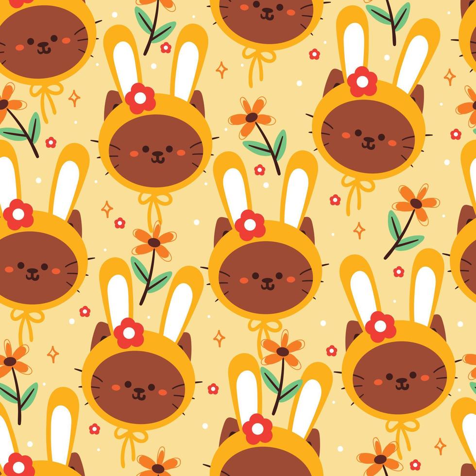 seamless pattern cartoon cat with bunny costume. cute animal wallpaper for gift wrap paper vector