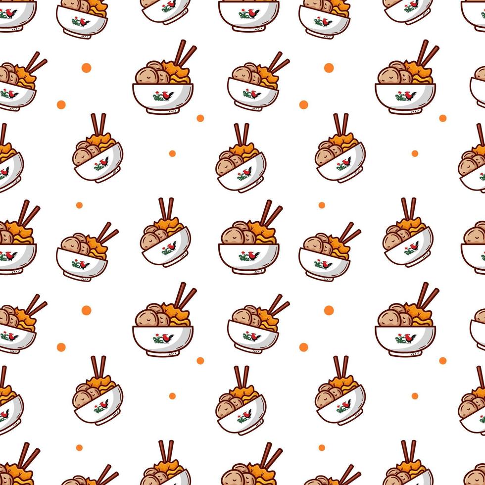Seamless Pattern Of Bakso indonesian Food Hand Drawn Style vector