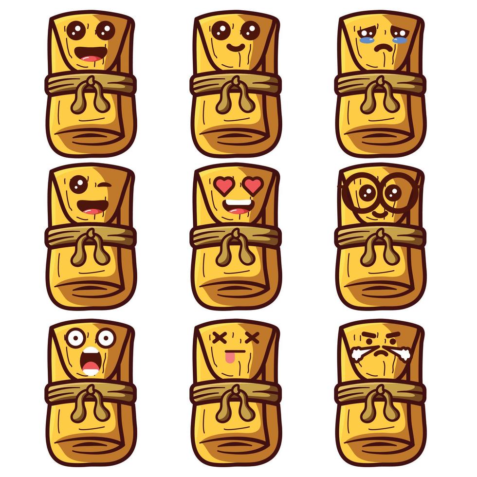 CUTE EMOTICONS SET OF TAMALES LATINA FOOD vector