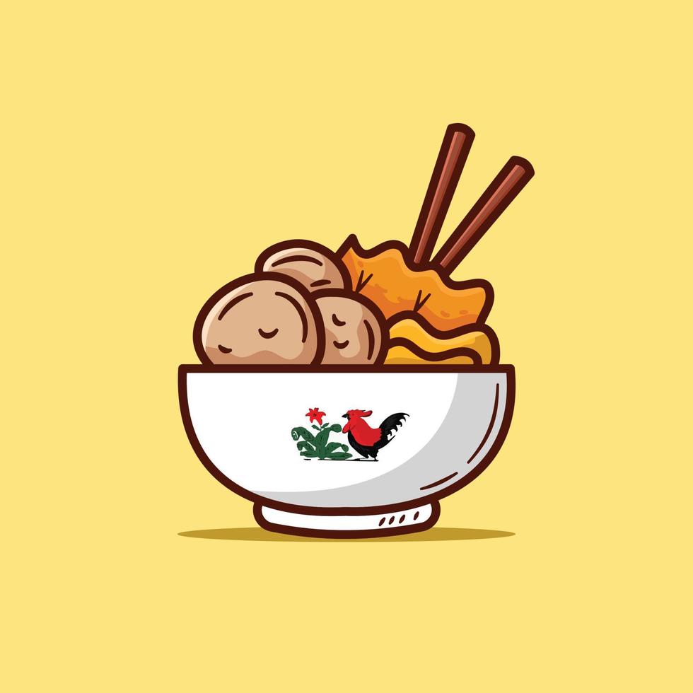 ilustración de estilo dibujado a mano de comida indonesia bakso vector