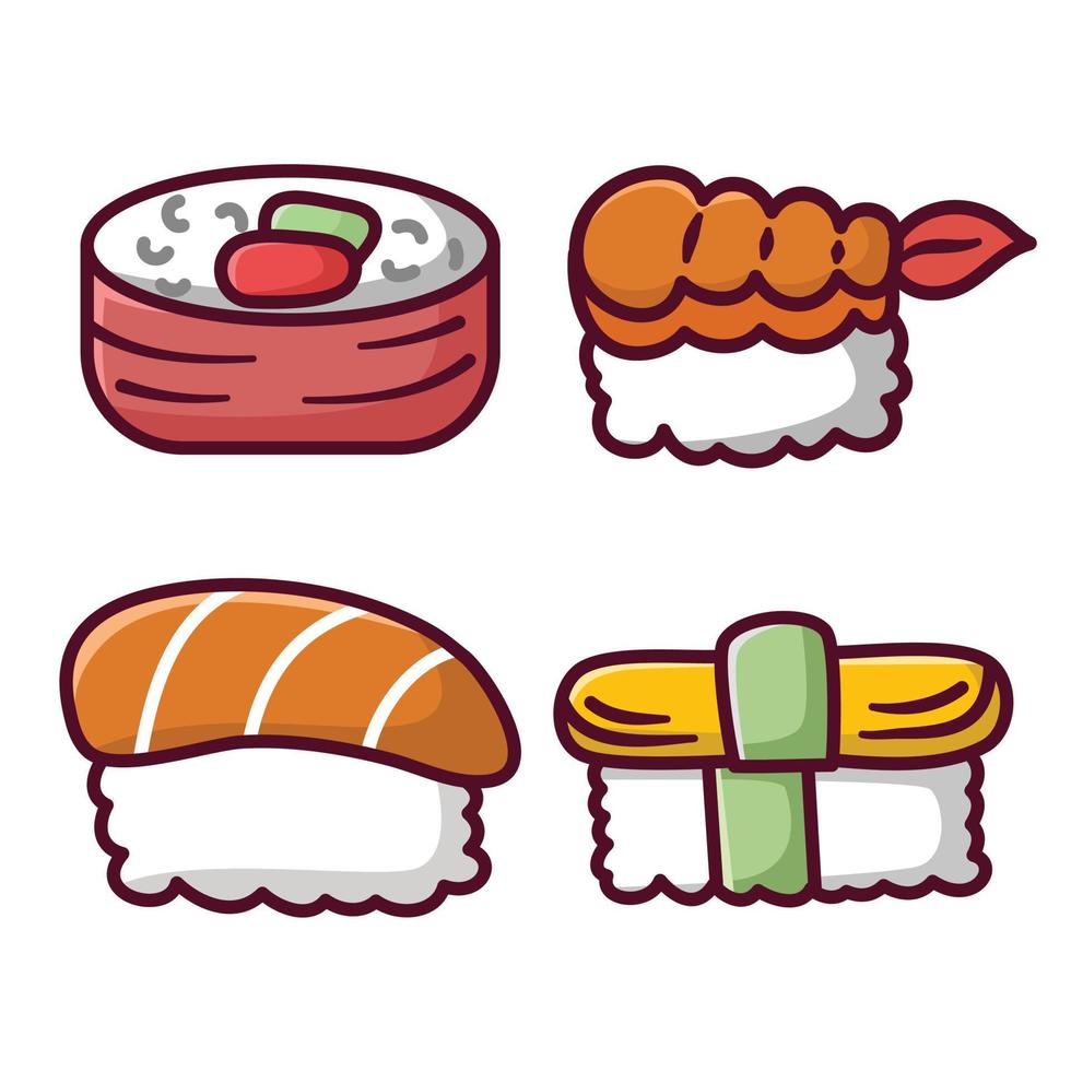 cute sushi collection hand draw style vector