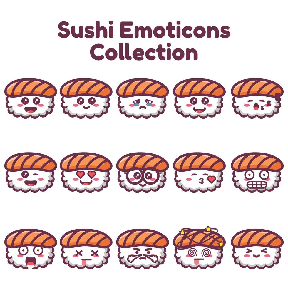 linda colección de emoticonos de sushi vector