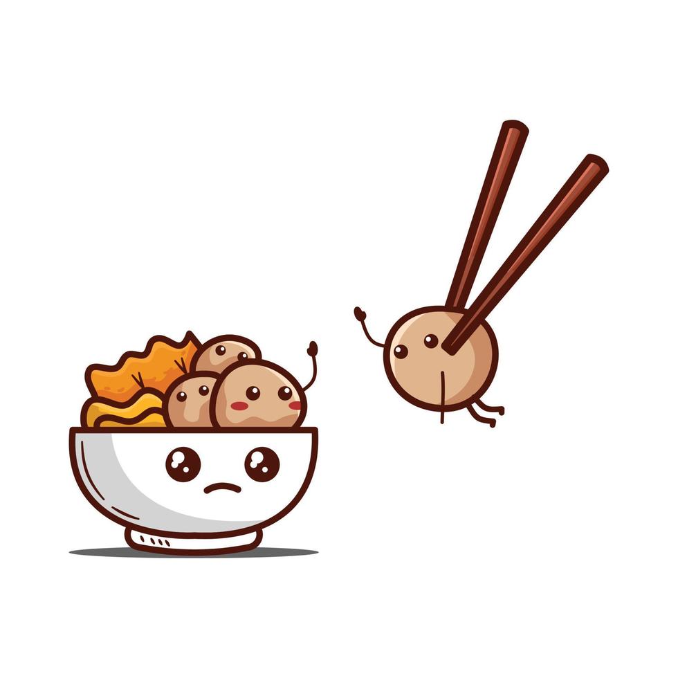 Cute Bakso indonesian Food Illustration Hand Drawn Style vector