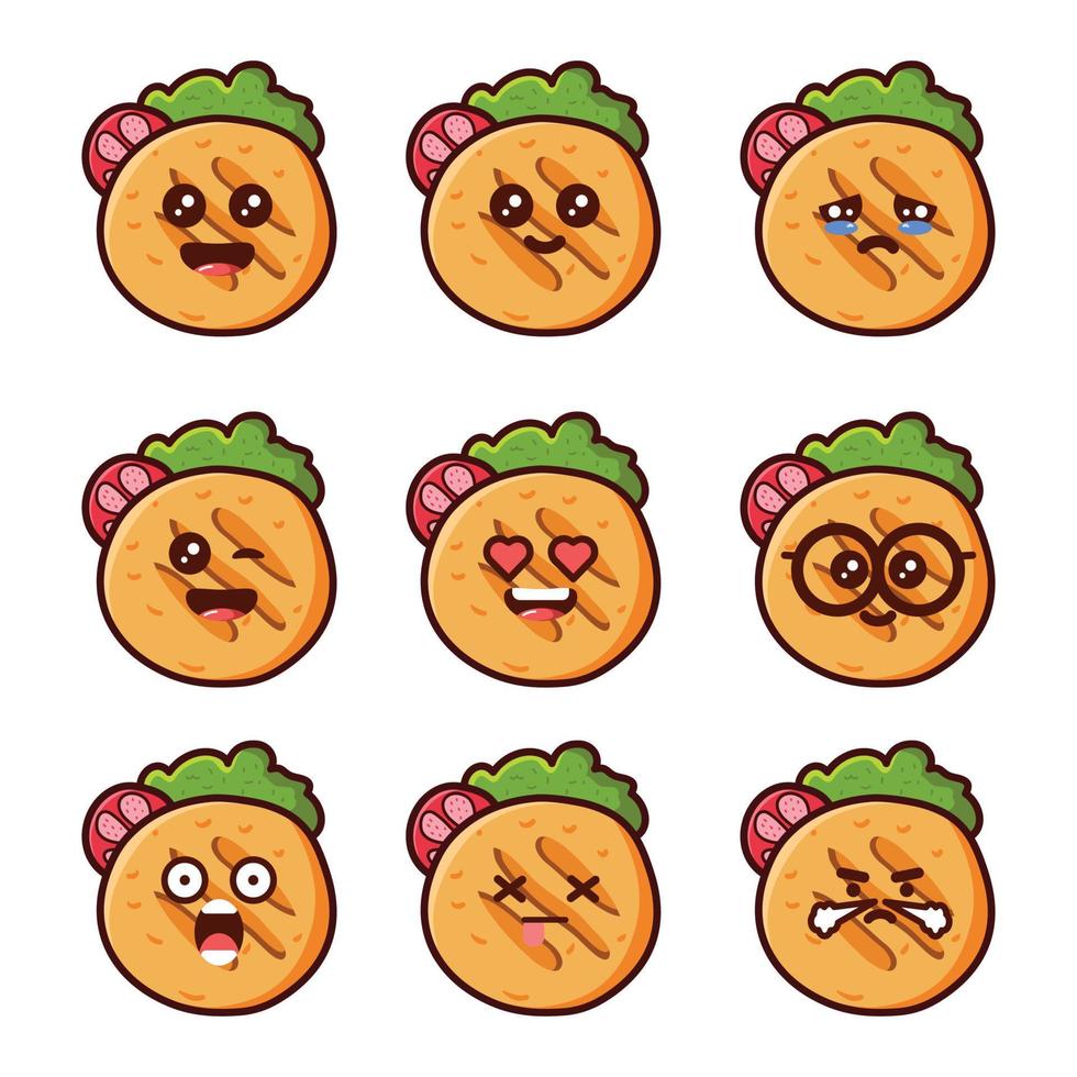 CUTE EMOTICONS SET OF AREPAS LATINA FOOD vector