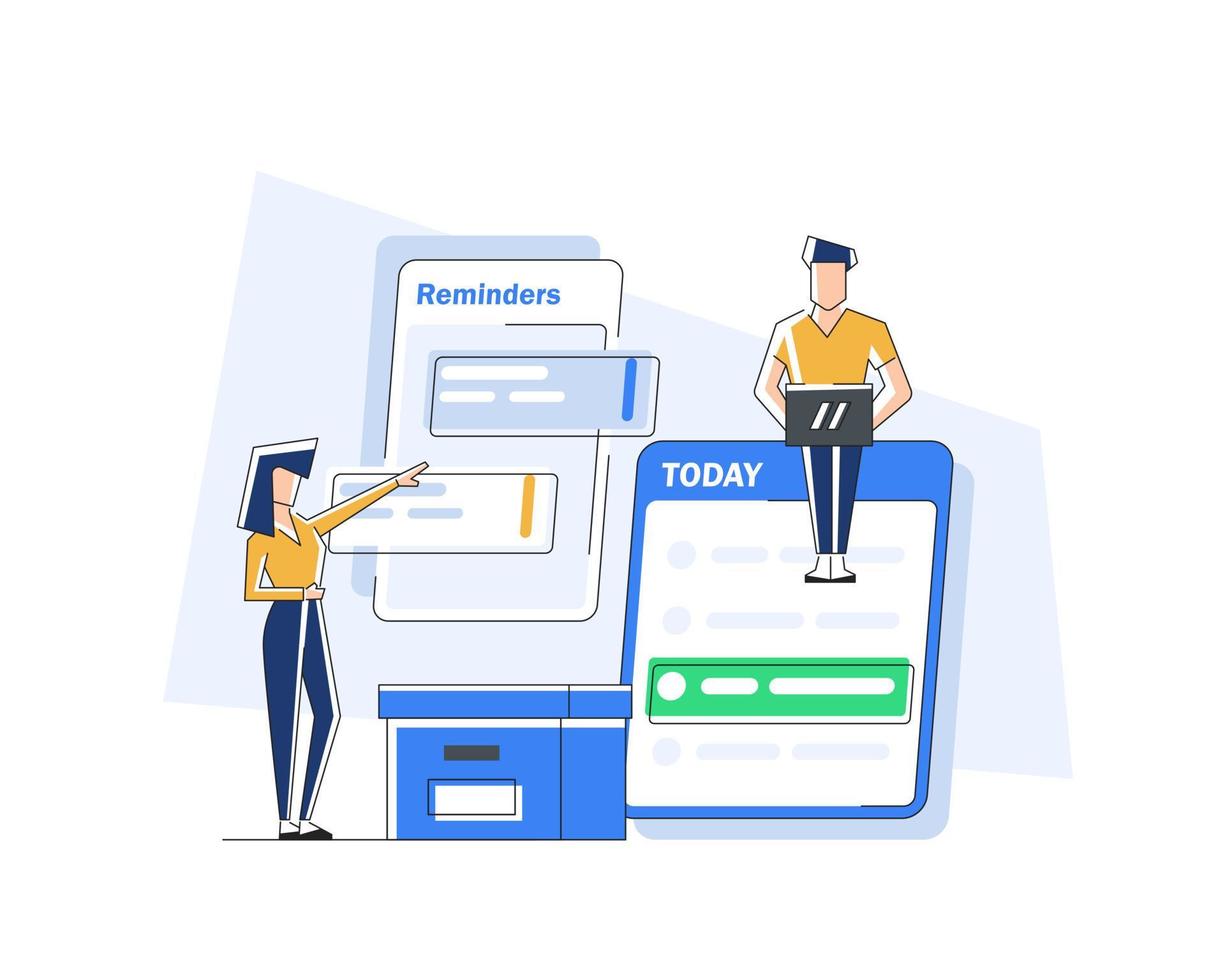 Characters planning work tasks,making schedule using calendar,Time management vector
