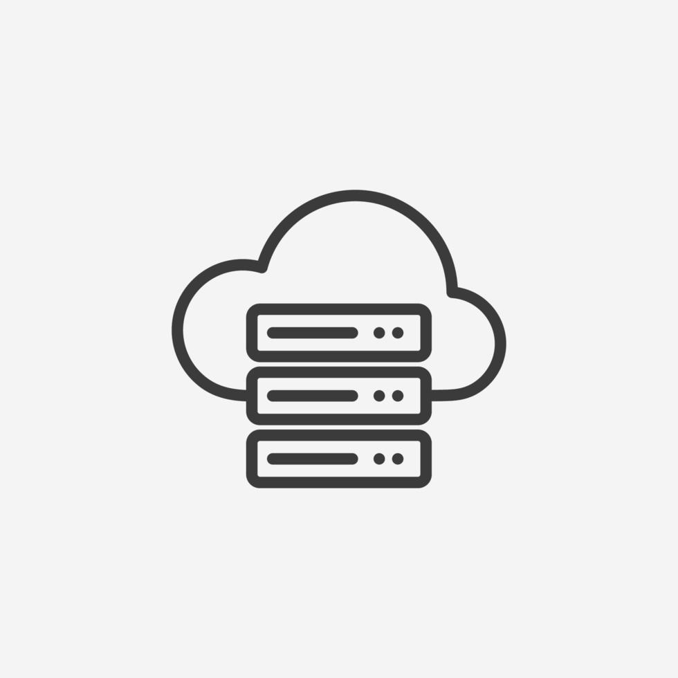 vector de icono de datos de nube aislado. red, centro de almacenamiento, tecnología, datos, base de datos, símbolo de Internet