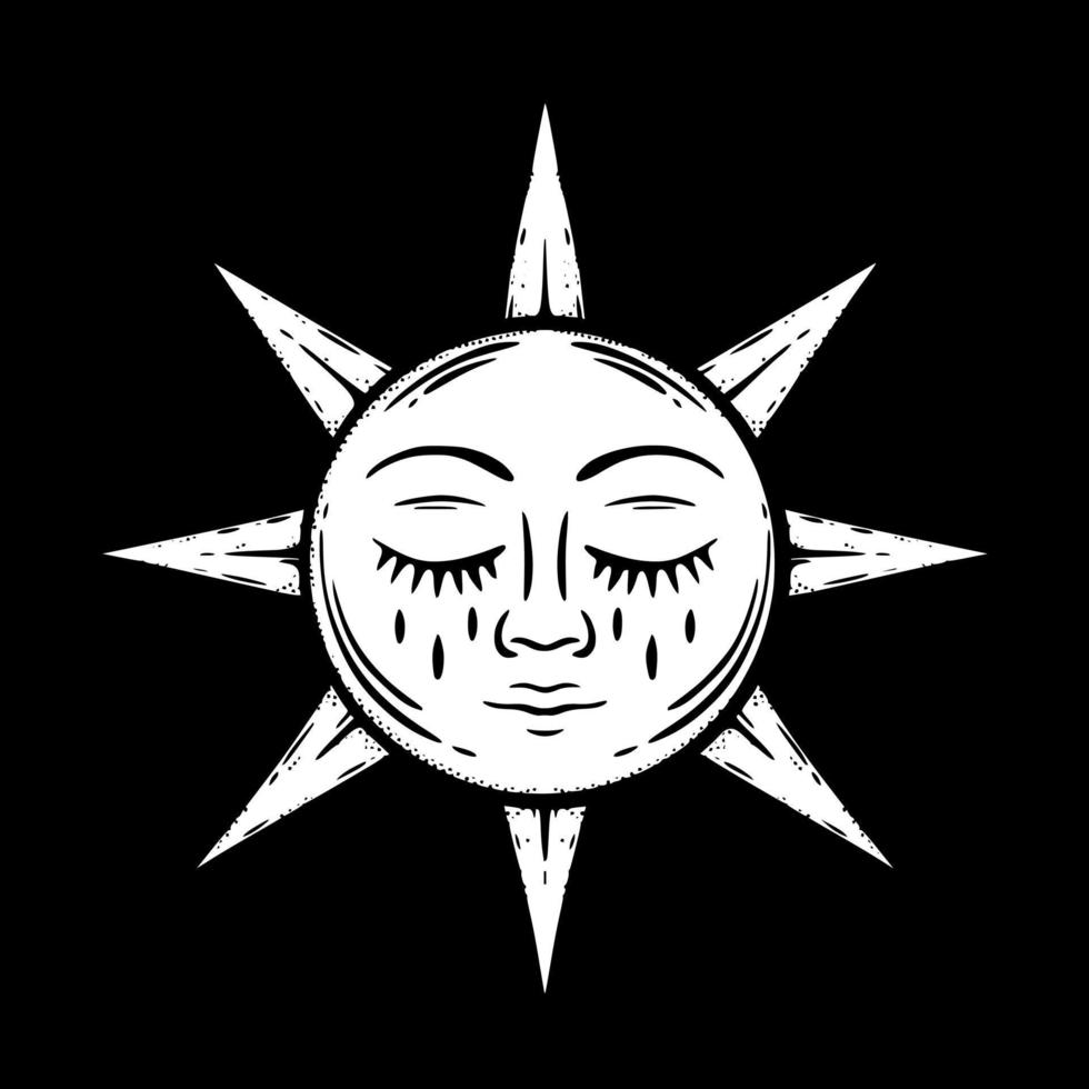 ilustración de arte vintage de cara solar vector blanco y negro dibujado a mano para tatuaje, pegatina, póster, etc. ilustración de arte vintage de cara solar vector blanco y negro dibujado a mano para tatuaje, pegatina, póster, etc.