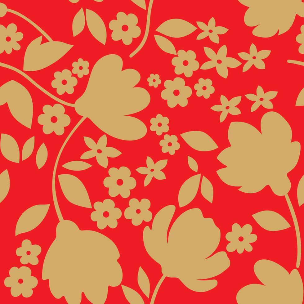 patrón floral rojo y dorado sin costuras vector