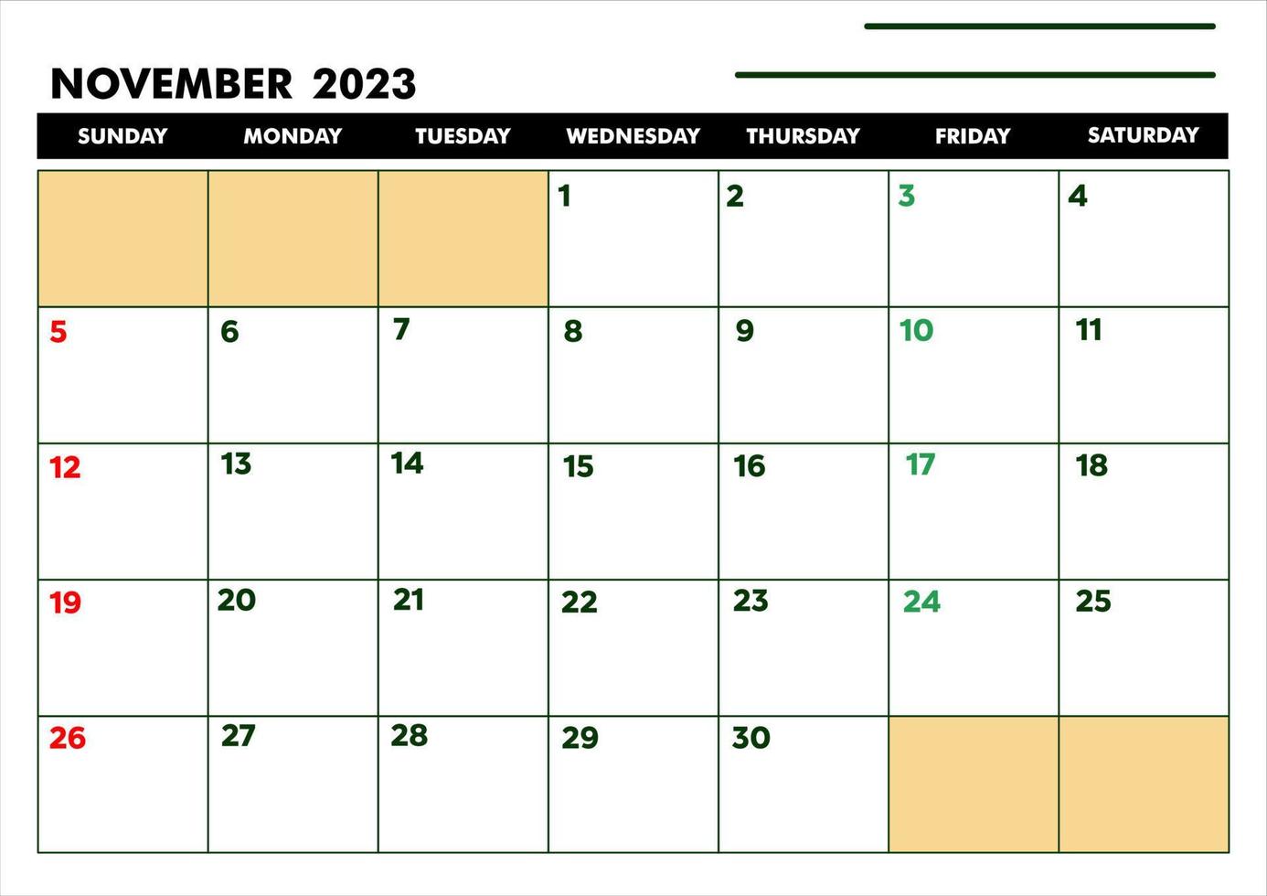 calendario a4 para agenda o diario noviembre 2023 vector