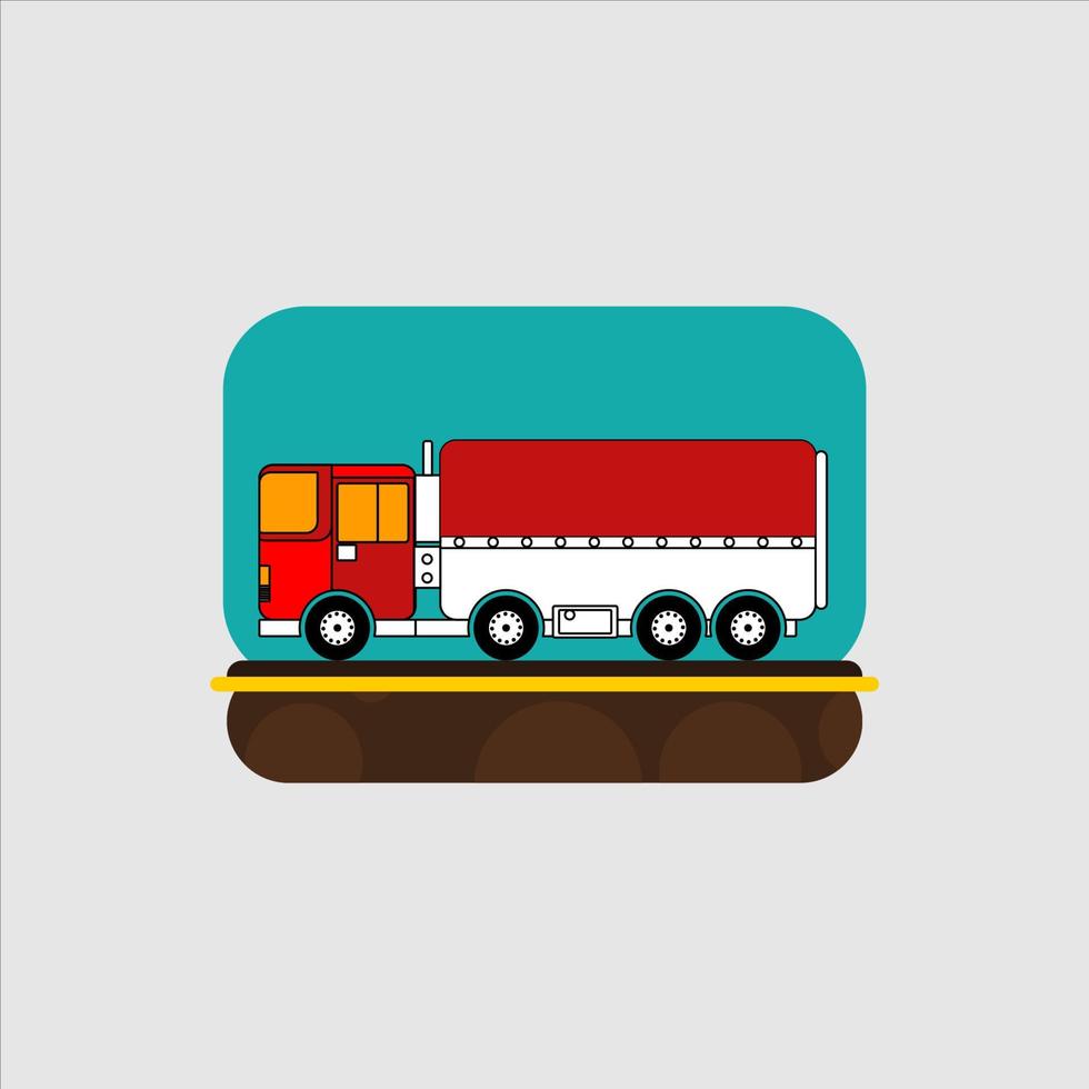 red, black and white color truck in flat design for logo or icon vector