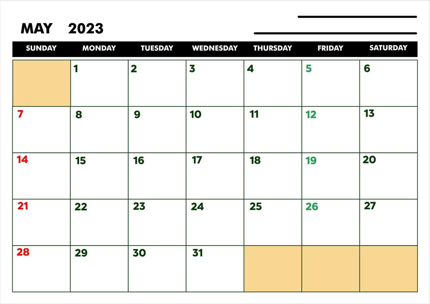 calendario a4 para agenda o diario mayo 2023 vector