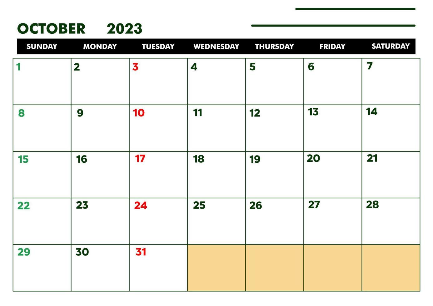 calendario a4 para agenda o diario octubre 2023 vector