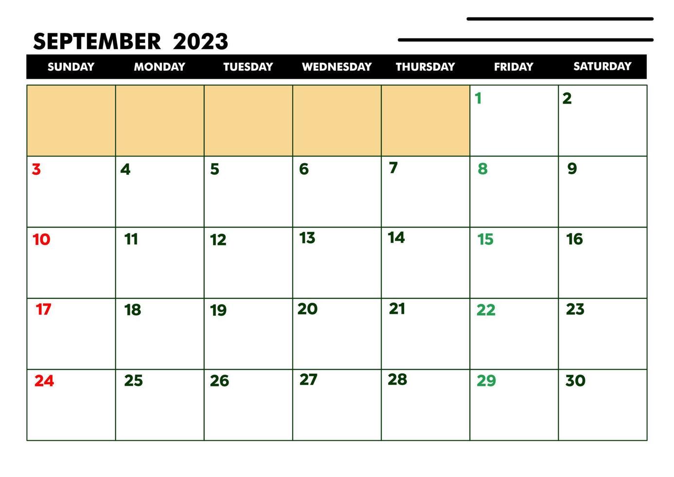 calendario a4 para agenda o diario septiembre 2023 vector