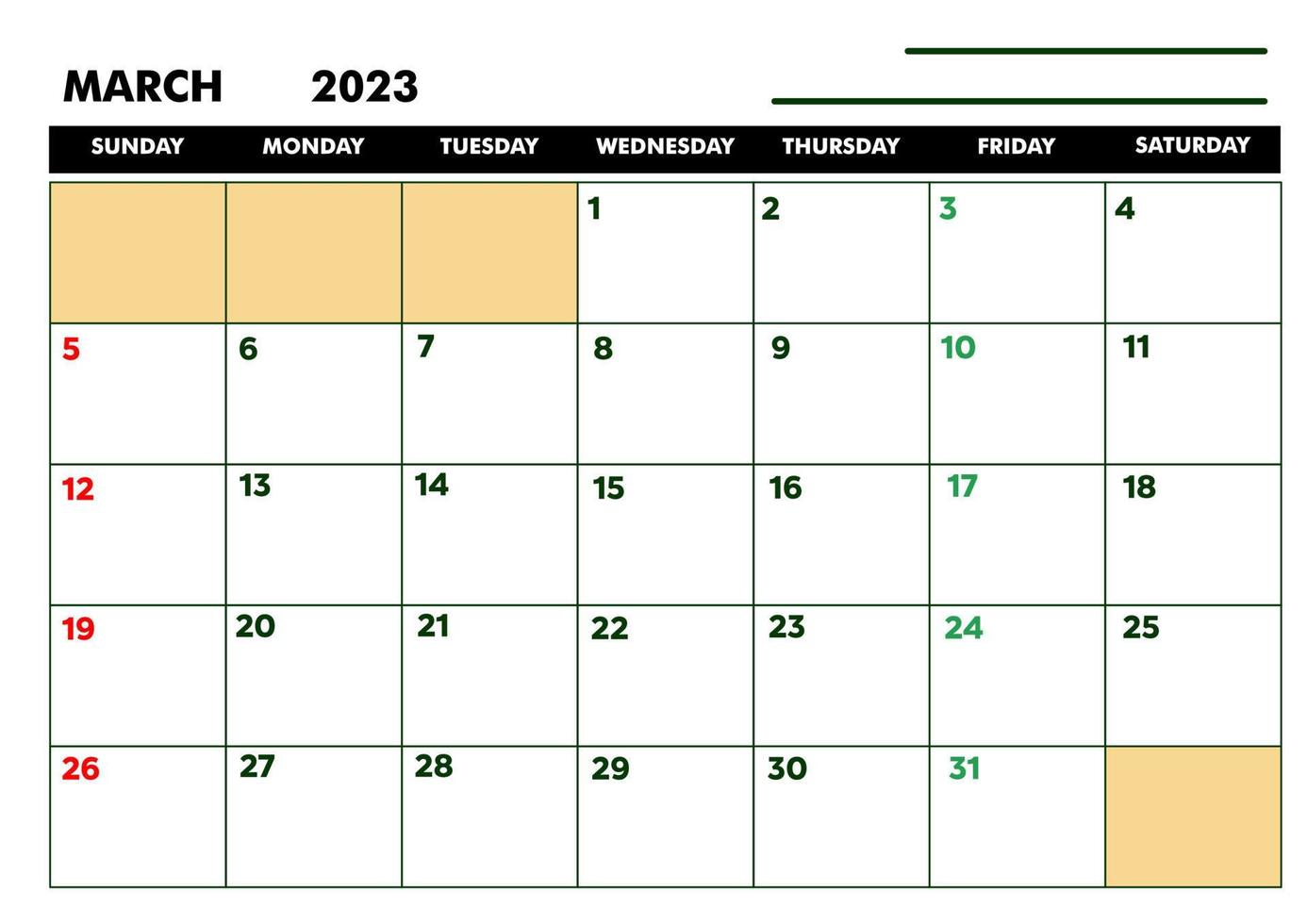 calendario a4 para agenda o diario marzo 2023 vector