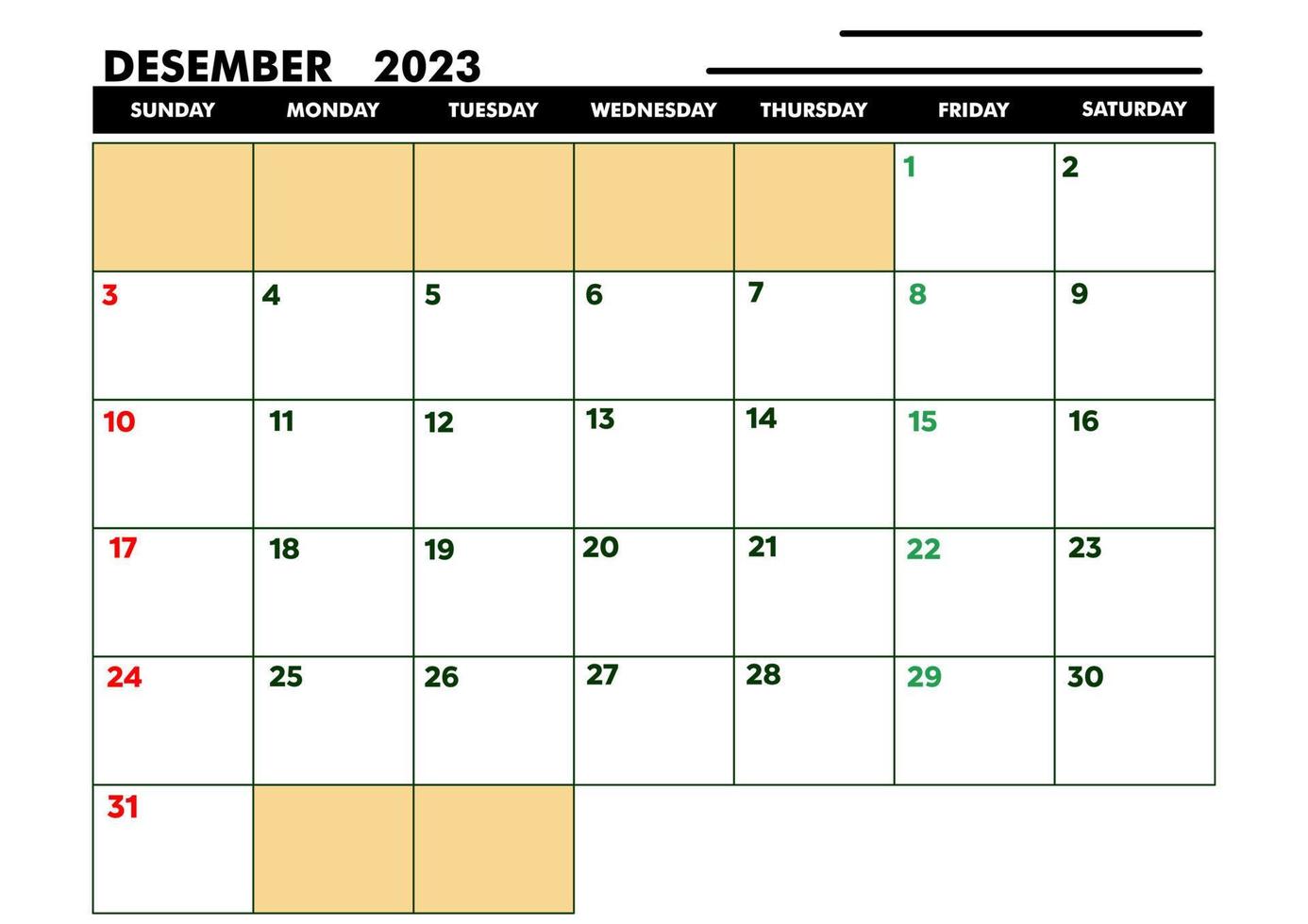 A4 Calender for agenda or diary December 2023 vector