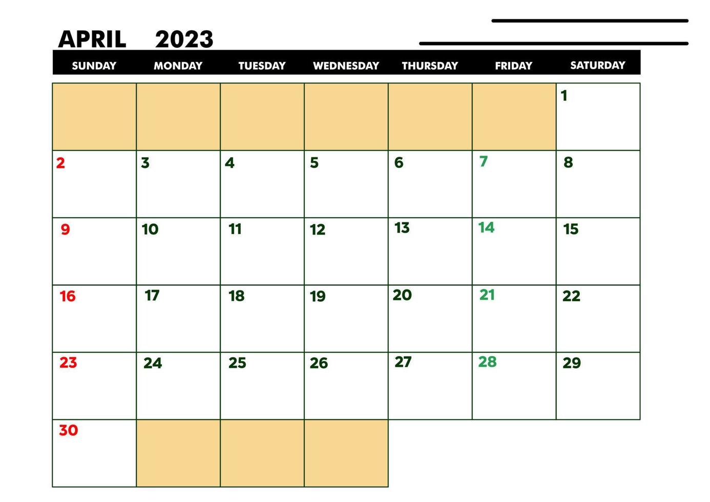 calendario a4 para agenda o diario abril 2023 vector