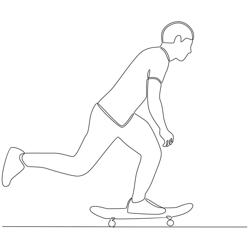 Continuous Line Drawing of Skateboarding Vector Illustration Line Art