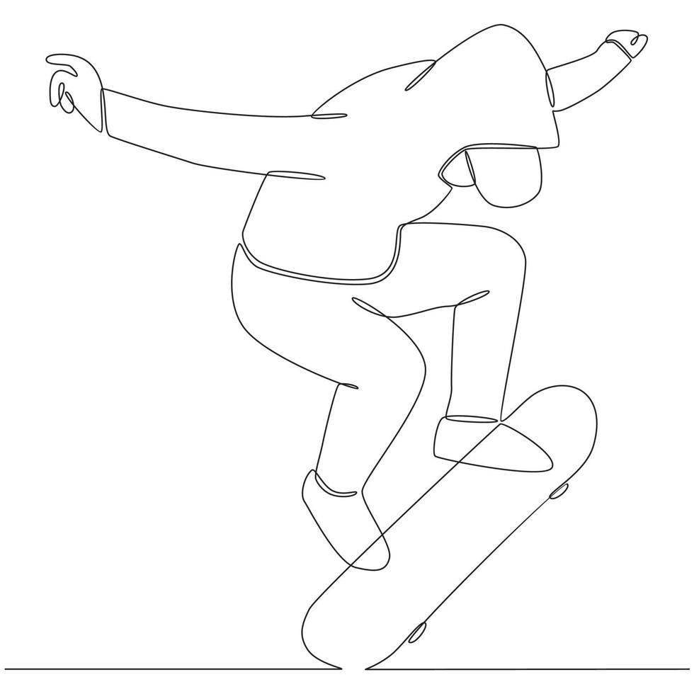 Continuous Line Drawing of Skateboarding Vector Illustration Line Art