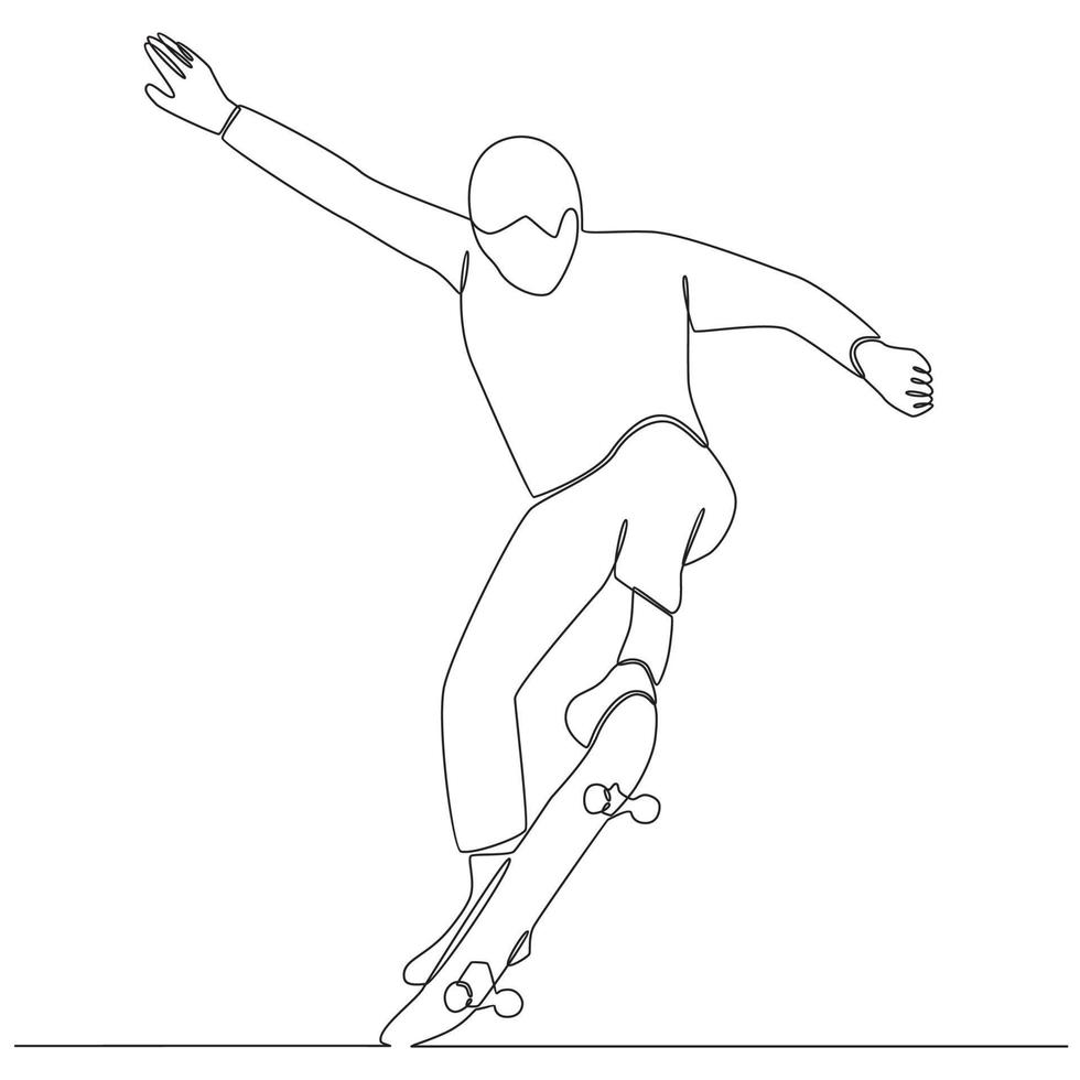 Continuous Line Drawing of Skateboarding Vector Illustration Line Art