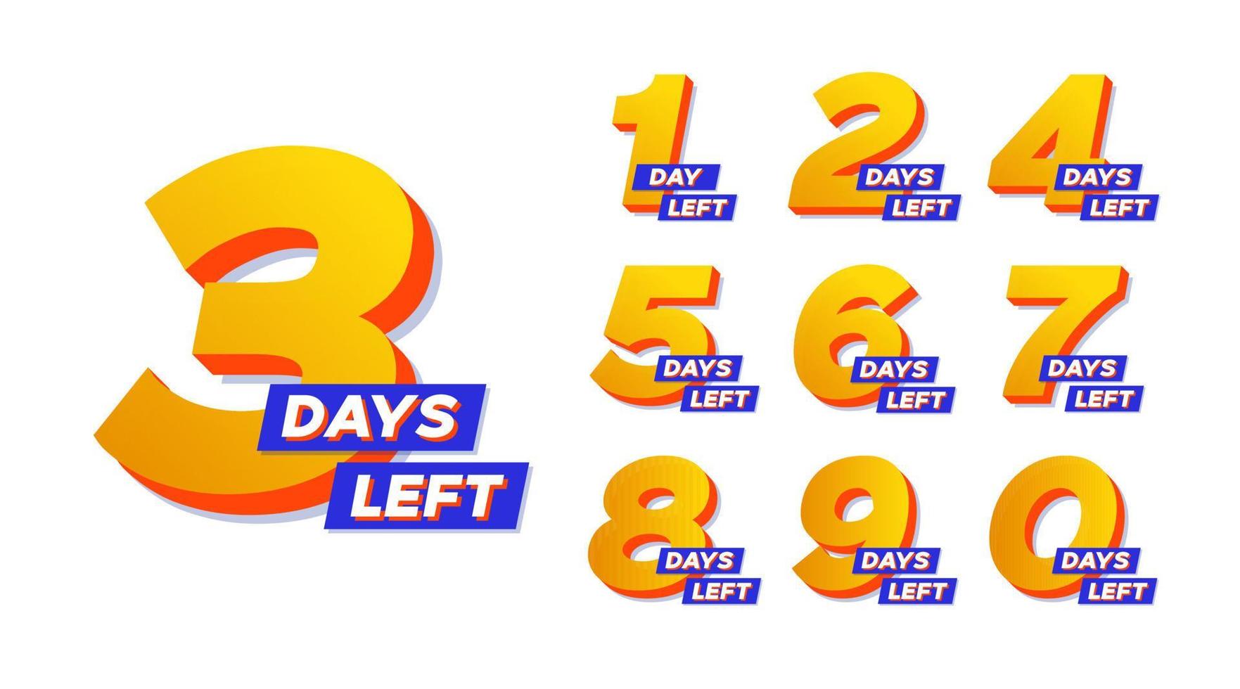 Yellow 3d numbers of days left. Perfect for announcement and promotion. vector