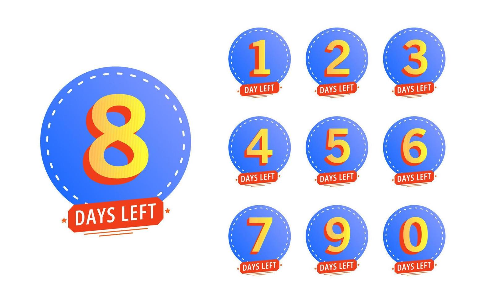 Flashing numbers of days left. Stickers and banners announcement pack. vector
