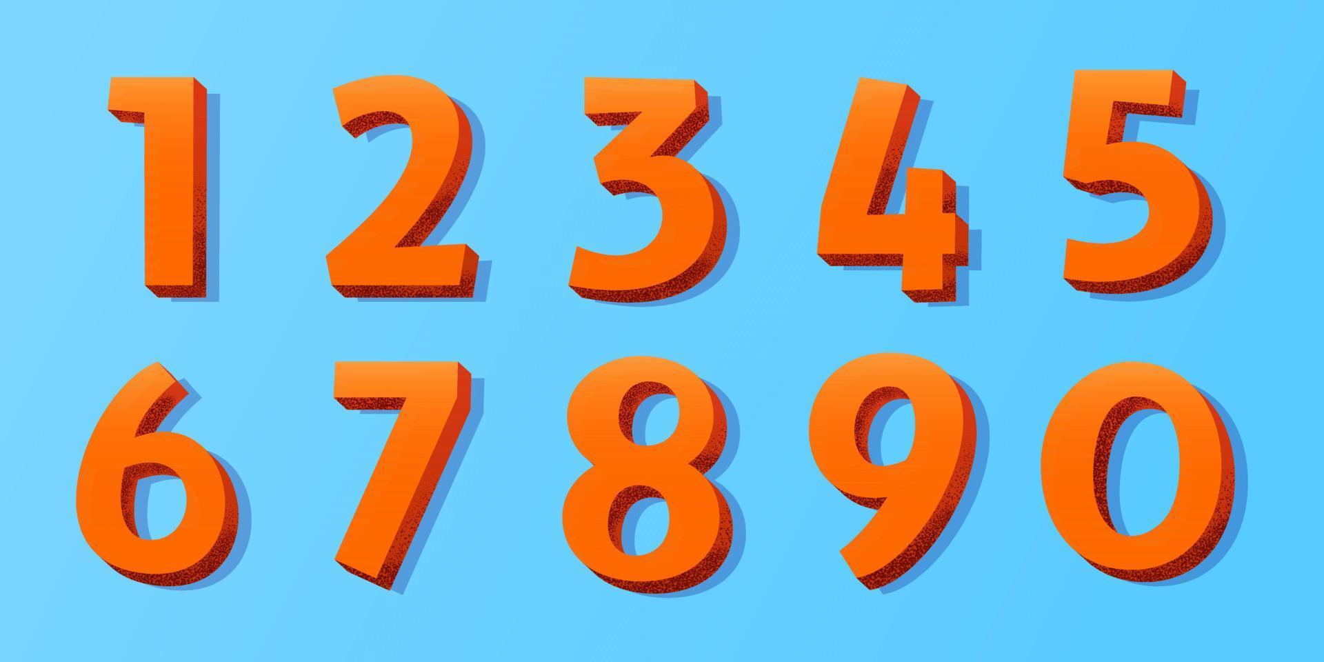 Comic colorful number textured set. 3d effect and hot colors. vector