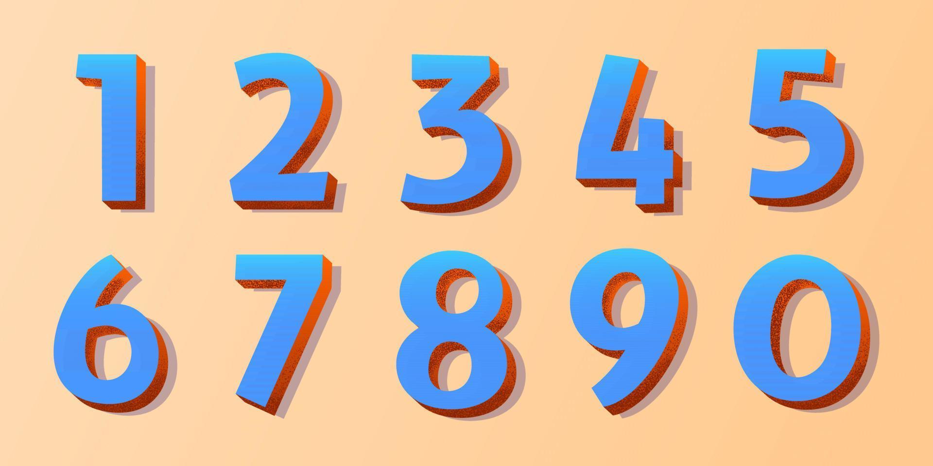 Comic colorful number textured set. 3d effect and hot colors. vector