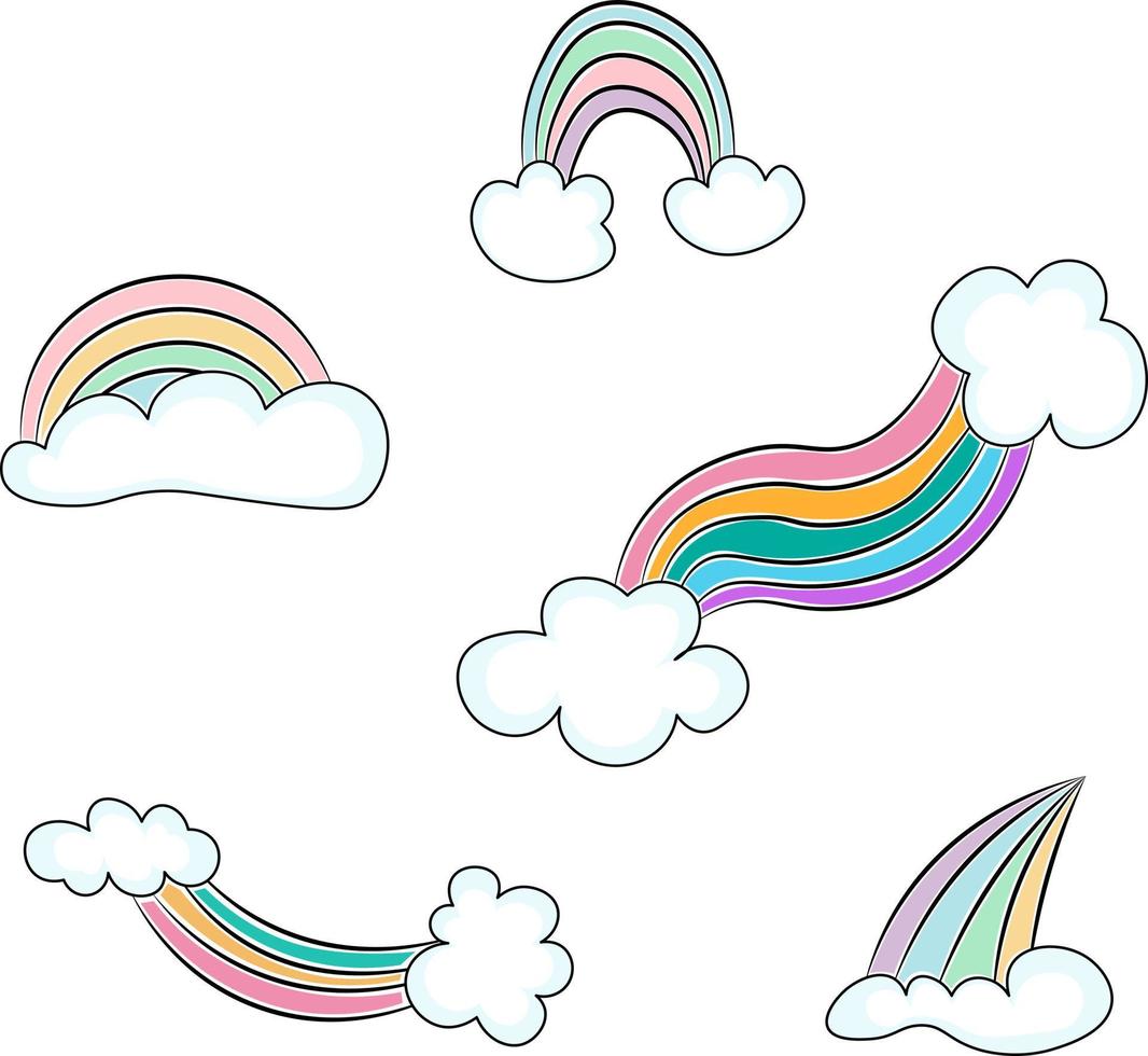 set of rainbow in the clouds vector