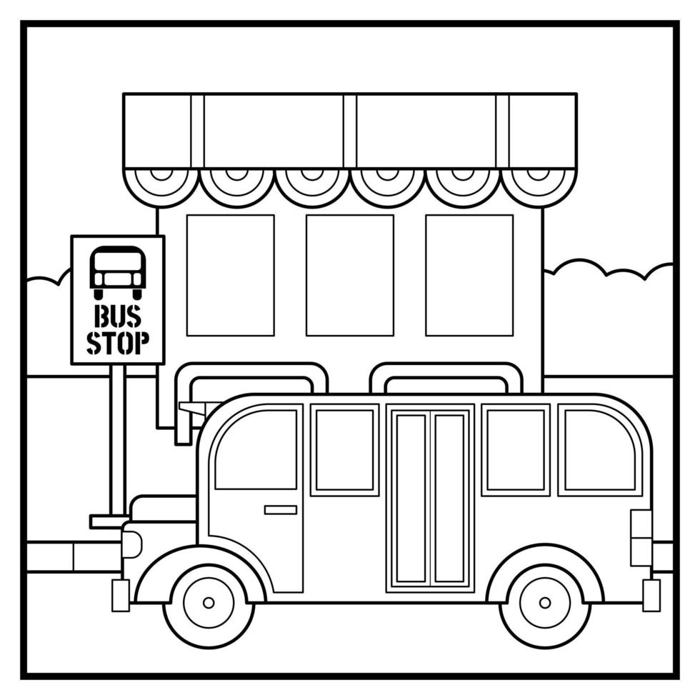 Coloring page of bus at bus stop vector