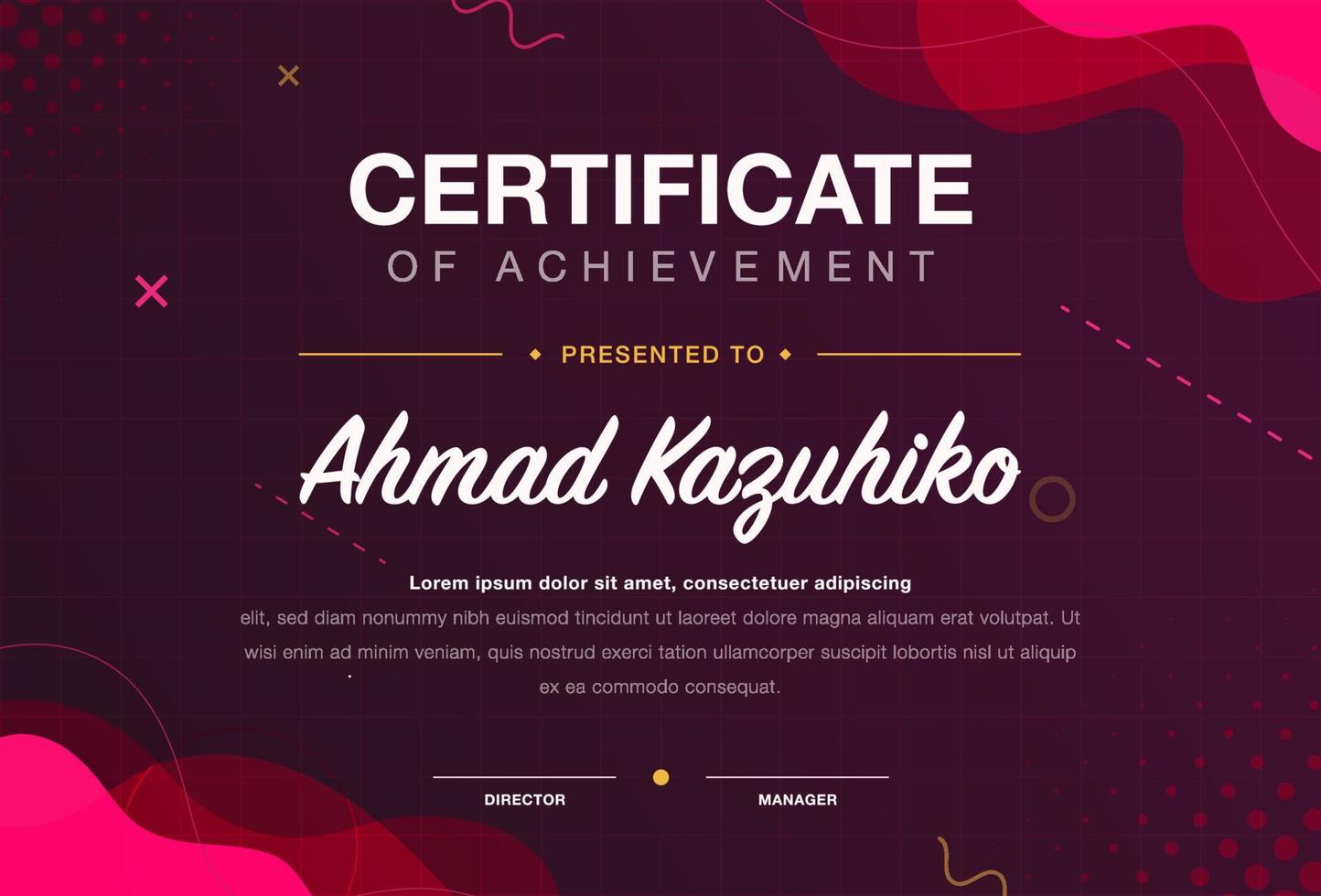 Abstract dark purple achievment certificate design template with memphis element vector