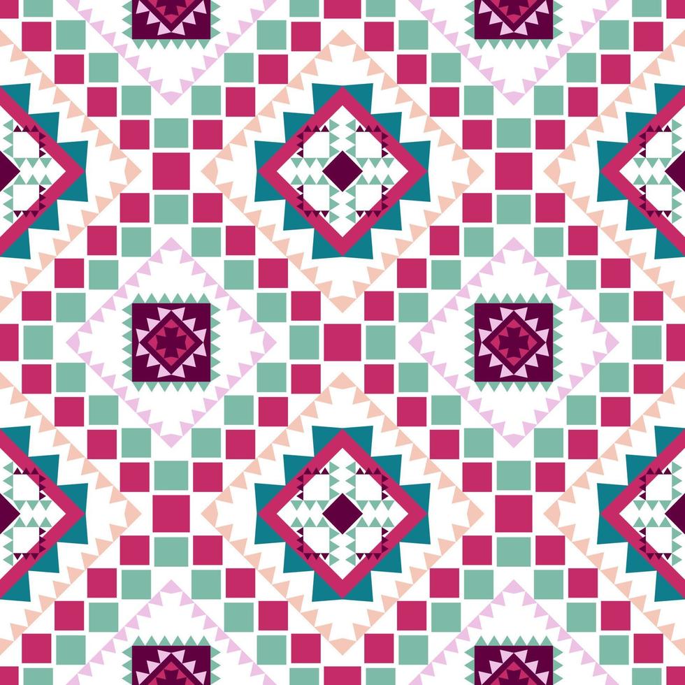 Geometric ethnic pattern with square triangle diagonal abstract ornament design for clothing fabric textile printing, handcraft, embroidery, carpet, curtain, batik, wallpaper wrapping, vector seamless