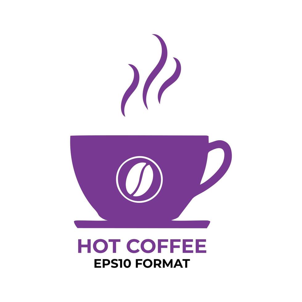 Illustration of coffee shop logo emblem in purple color. A cup of coffee symbol with billowing smoke. Coffee cup icon in EPS10 format with purple color. Editable icon. vector