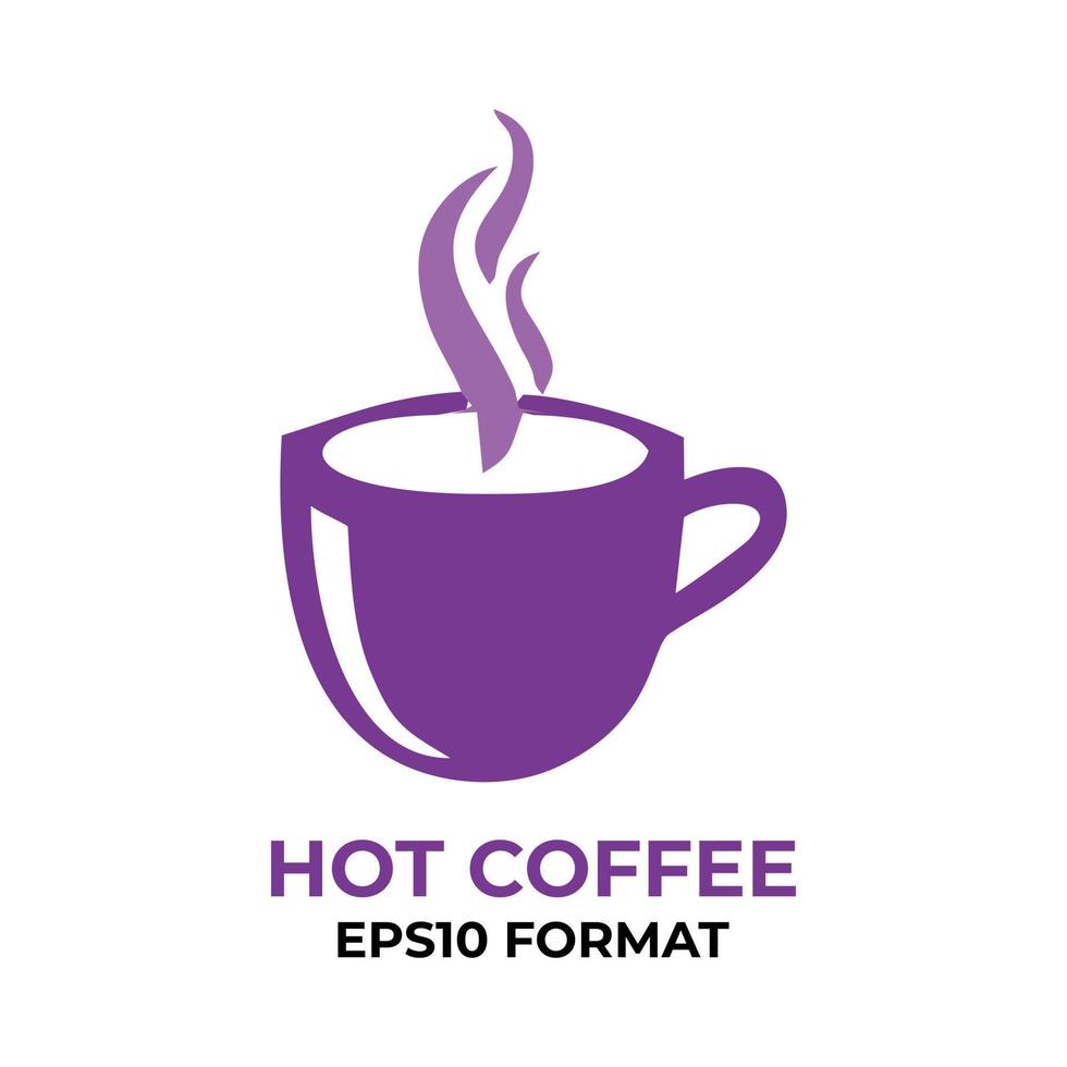 Single icon of a cup of hot coffee with smoke billowing in purple. Vector illustration of editable coffee cup symbol. Simple flat icon