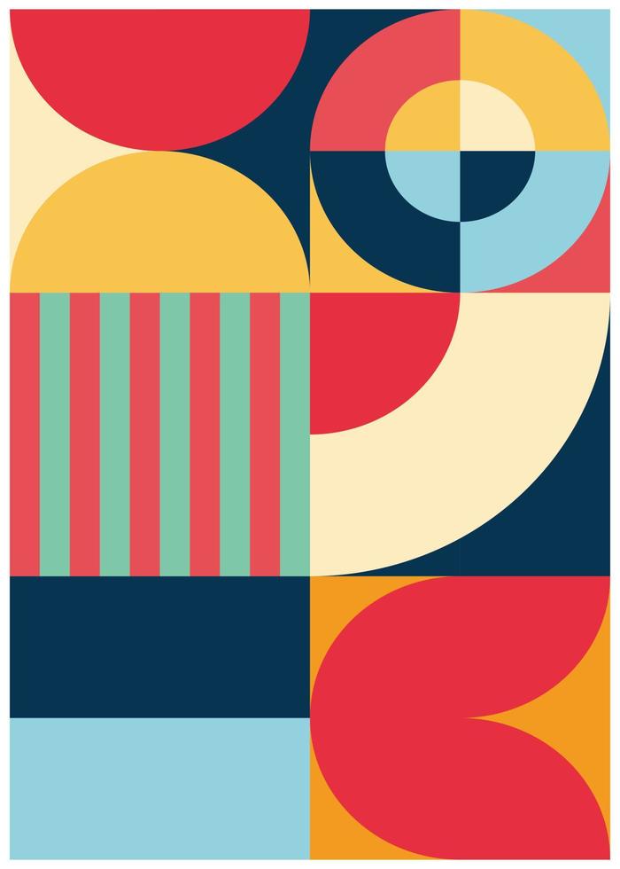 fondo abstracto con patrones básicos de círculos, rectángulos y cuadrados con una combinación de colores única. diseño de fondo con coloridos patrones geométricos en orientación vertical. vector