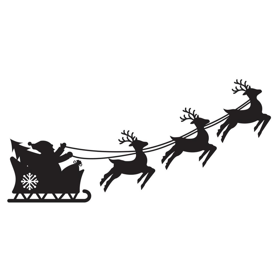 Santa Claus on reindeer, template, stencil, vector illustration