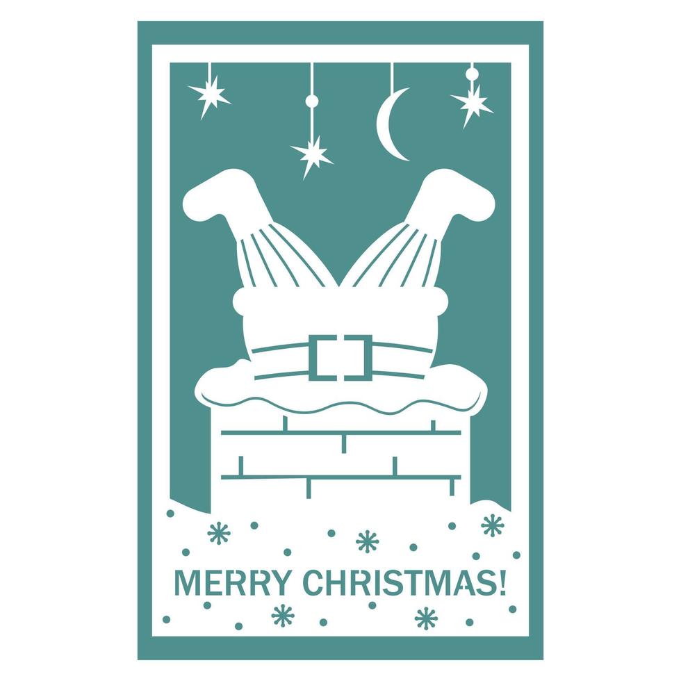 Christmas card with Santa Claus in the fireplace. Papercut style, vector illustration