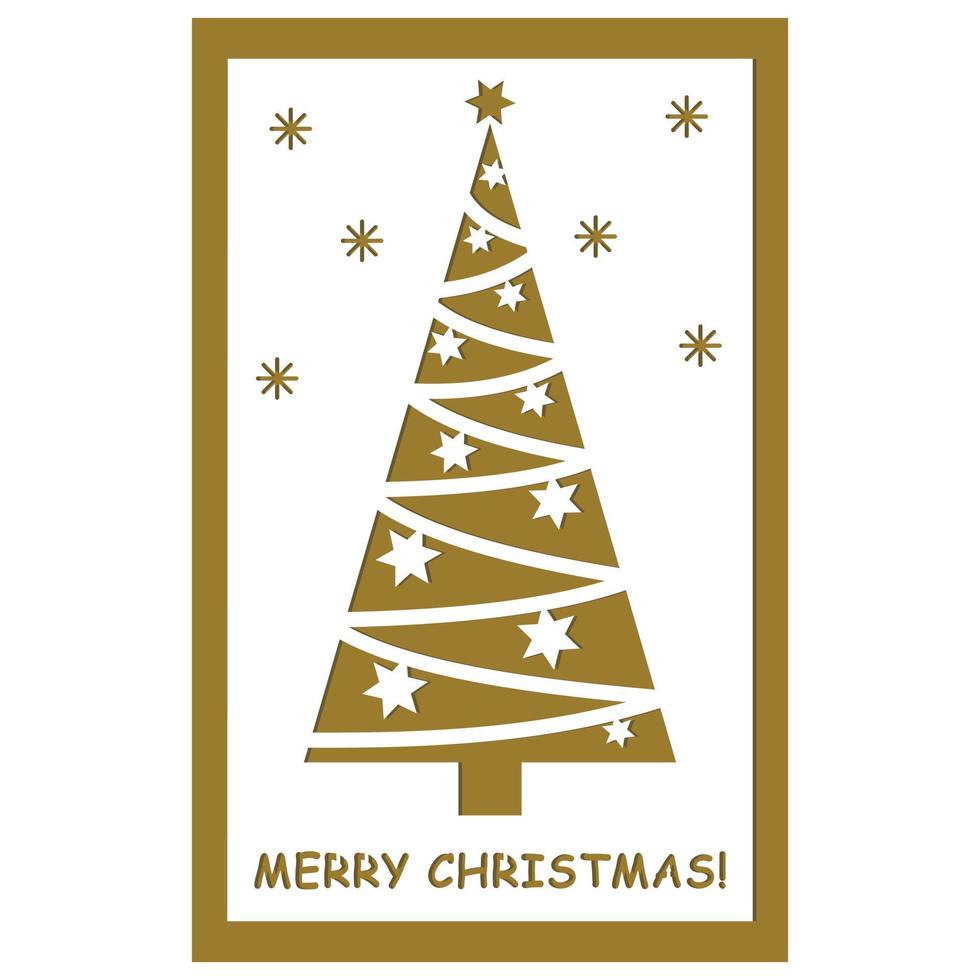 Multi layered 3D Christmas card with a papercut style Christmas tree, vector illustration, Laser cut paper