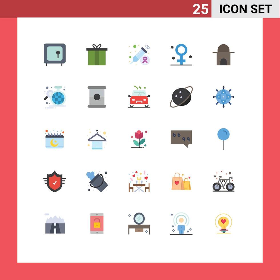 Set of 25 Vector Flat Colors on Grid for building healthcare gift female injection Editable Vector Design Elements