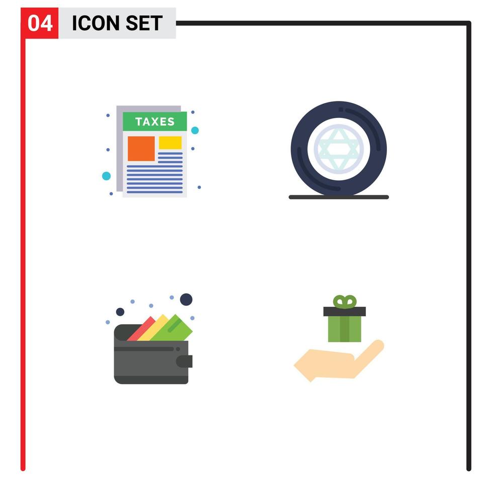 Modern Set of 4 Flat Icons Pictograph of document money taxes pentacle gift Editable Vector Design Elements