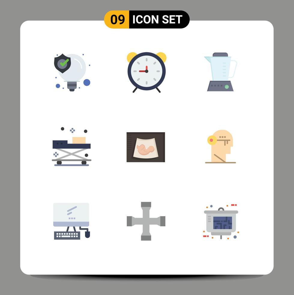 User Interface Pack of 9 Basic Flat Colors of stretcher medical watch doctor machine Editable Vector Design Elements