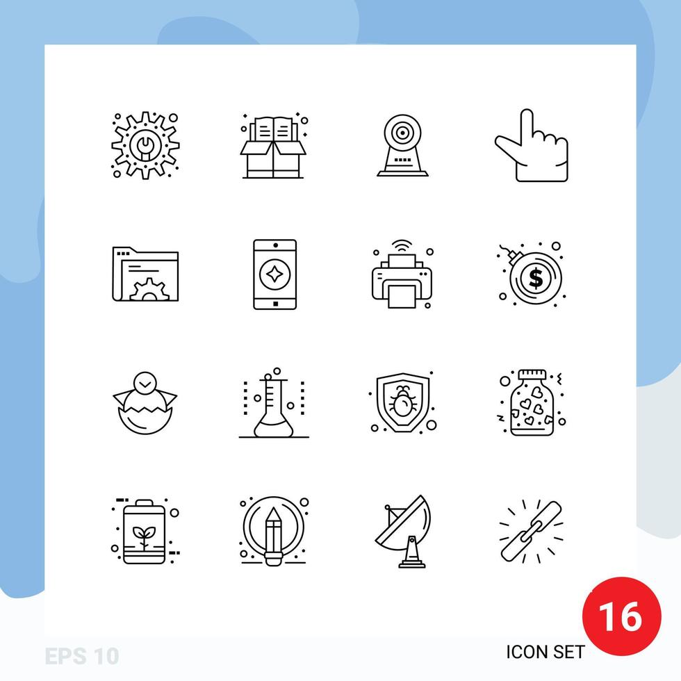 Group of 16 Modern Outlines Set for favorite mobile folder webcam data zoom Editable Vector Design Elements